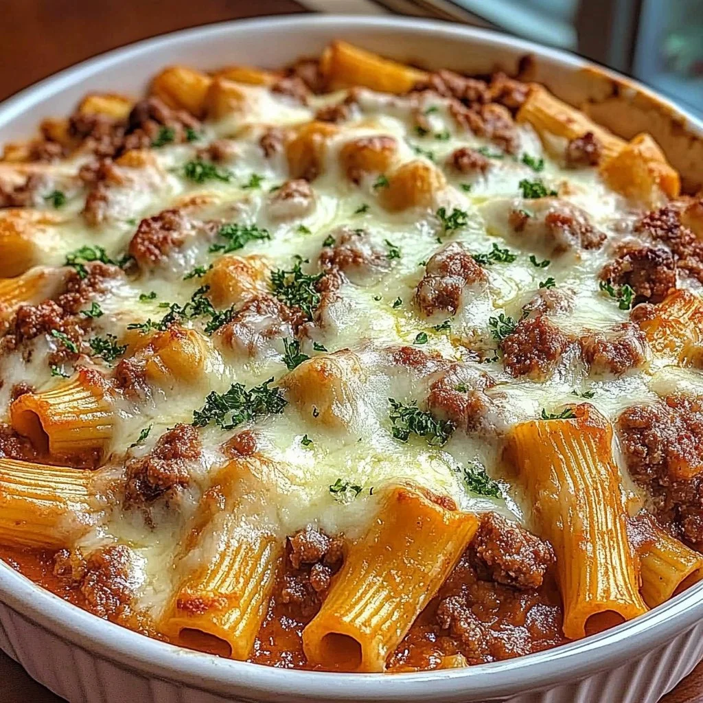 Cheesy Beef Rigatoni Bake