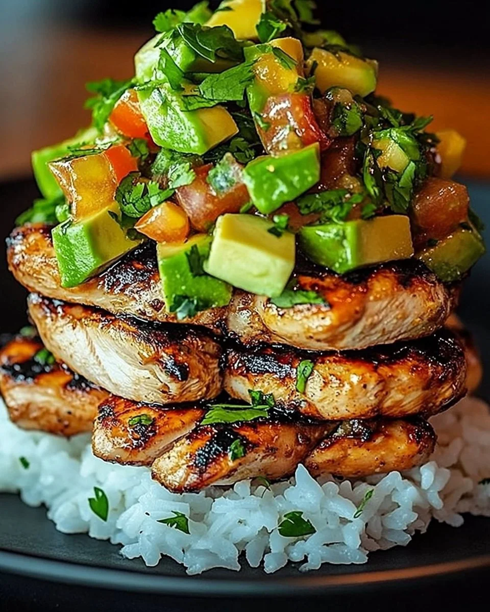 Ultimate Honey Lime Chicken Avocado Rice Stack